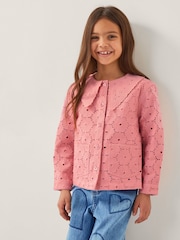 Monsoon Pink 100% Cotton Broderie Floral Collar Jacket - Image 1 of 4