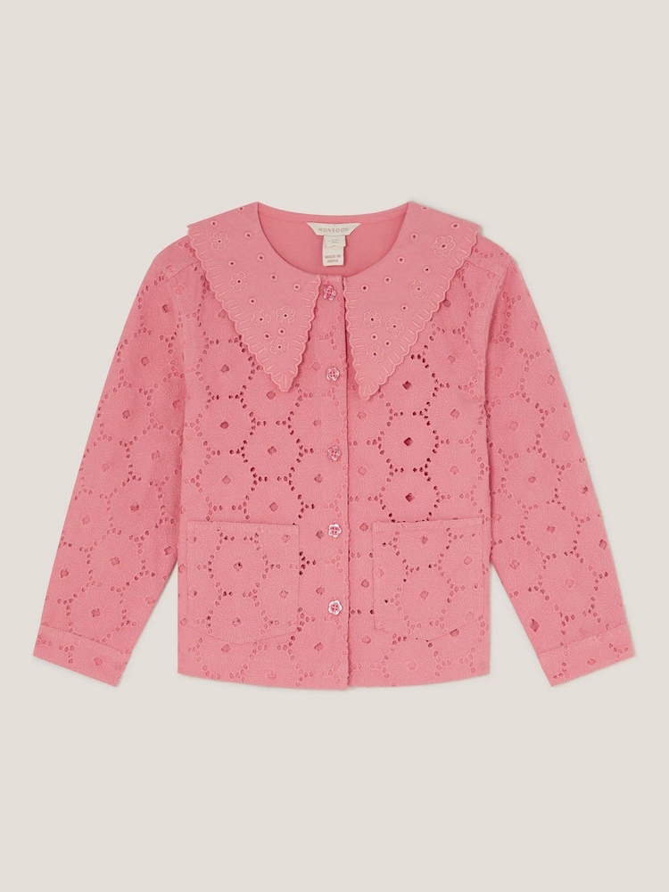 Monsoon Pink 100% Cotton Broderie Floral Collar Jacket - Image 2 of 4