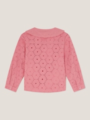 Monsoon Pink 100% Cotton Broderie Floral Collar Jacket - Image 3 of 4