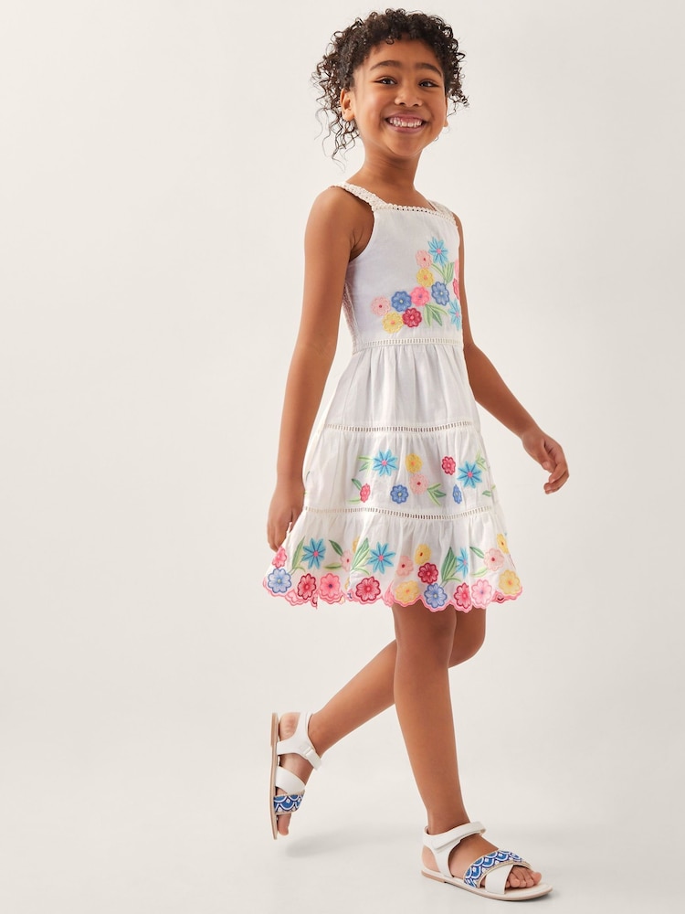 Monsoon Natural Floral Embroidered 100% Cotton Dress - Image 1 of 4