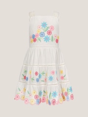 Monsoon Natural Floral Embroidered 100% Cotton Dress - Image 2 of 4