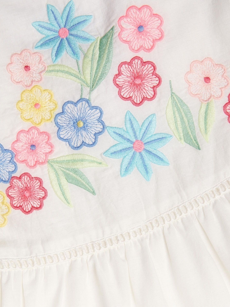 Monsoon Natural Floral Embroidered 100% Cotton Dress - Image 4 of 4