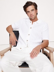 Banana Republic White Wide-Ribbed Cotton Knit Shirt - Image 1 of 3