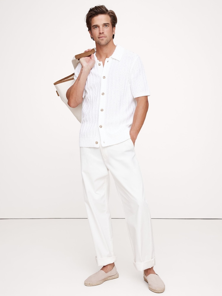 Banana Republic White Wide-Ribbed Cotton Knit Shirt - Image 3 of 3