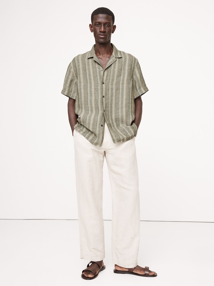 Banana Republic Green Standard-Fit Textured Linen-Cotton Resort Shirt - Image 1 of 5 Banana Republic Green Standard-Fit Textured Linen-Cotton Resort Shirt - Image 1 of 5