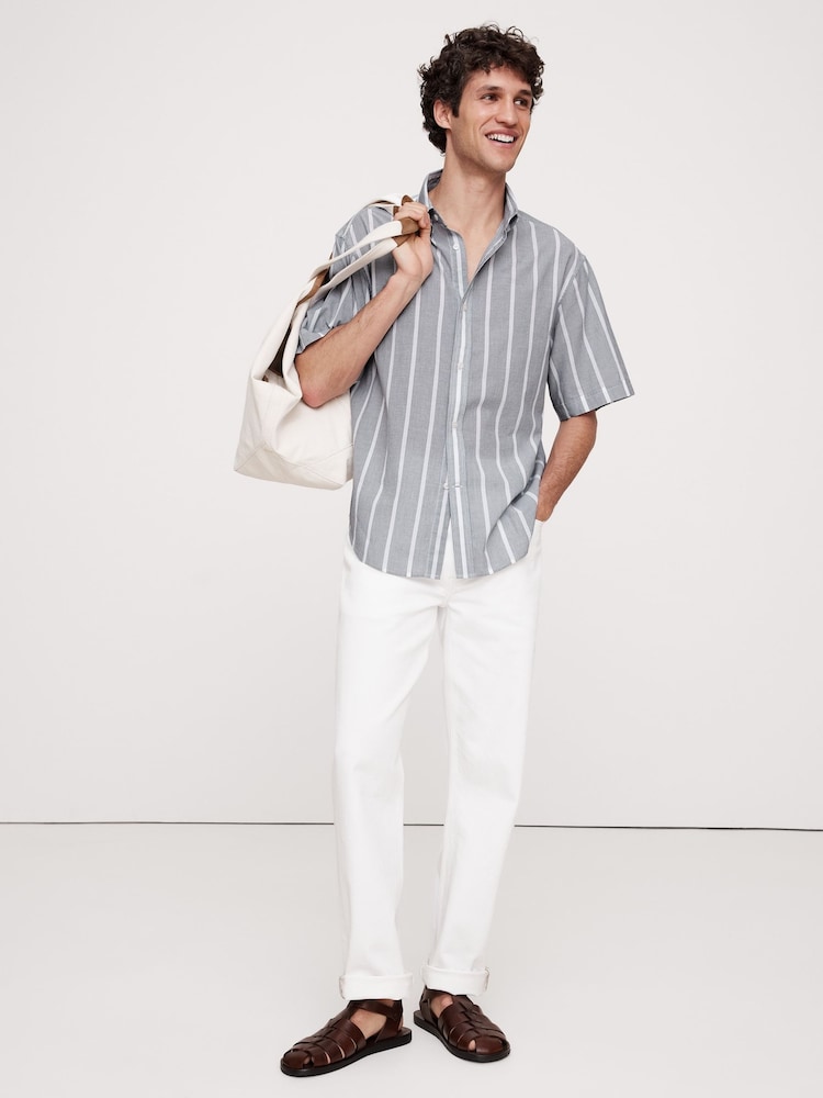 Banana Republic Grey Relaxed-Fit Summerweight Cotton Short-Sleeve Shirt - Image 1 of 4