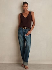 Reiss Mid Blue Belinda Petite Straight-Leg Turn-Up Jeans - Image 1 of 8