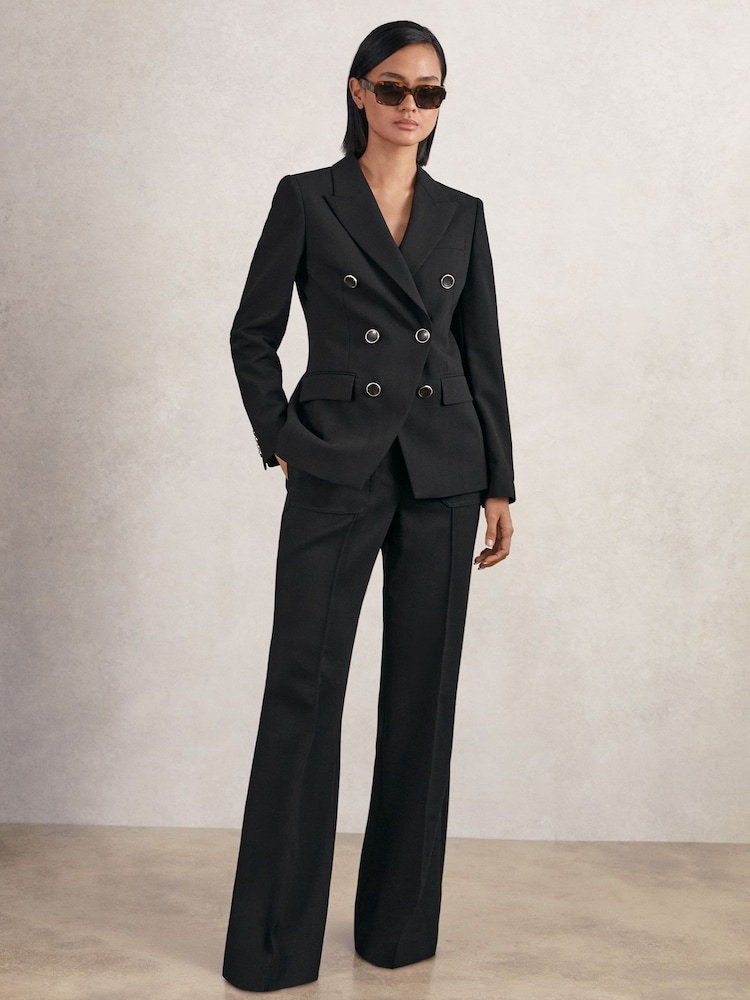 Reiss Black Lia Wool-Blend Double-Breasted Blazer - Image 1 of 6