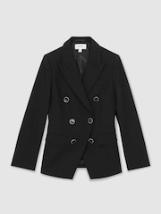 Reiss Black Lia Wool-Blend Double-Breasted Blazer - Image 2 of 6