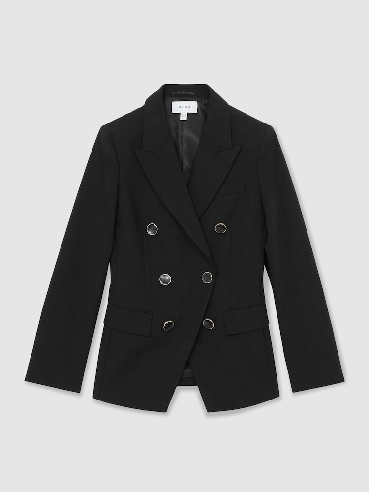 Reiss Black Lia Wool-Blend Double-Breasted Blazer - Image 2 of 6