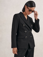Reiss Black Lia Wool-Blend Double-Breasted Blazer - Image 3 of 6