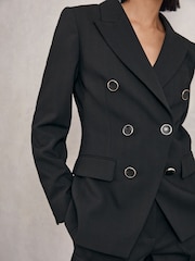 Reiss Black Lia Wool-Blend Double-Breasted Blazer - Image 4 of 6