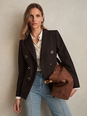 Reiss Chocolate Brown Lia Wool-Blend Double-Breasted Blazer - Image 1 of 6