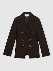 Reiss Chocolate Brown Lia Wool-Blend Double-Breasted Blazer - Image 2 of 6