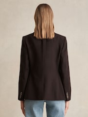 Reiss Chocolate Brown Lia Wool-Blend Double-Breasted Blazer - Image 4 of 6