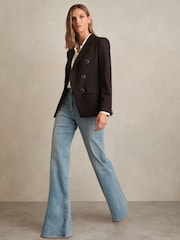 Reiss Chocolate Brown Lia Wool-Blend Double-Breasted Blazer - Image 5 of 6