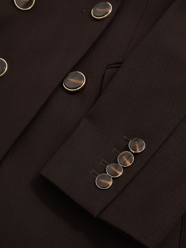 Reiss Chocolate Brown Lia Wool-Blend Double-Breasted Blazer - Image 6 of 6