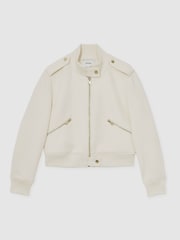 Reiss Cream Cleo Brushed Wool Epaulette Bomber Jacket - Image 2 of 6
