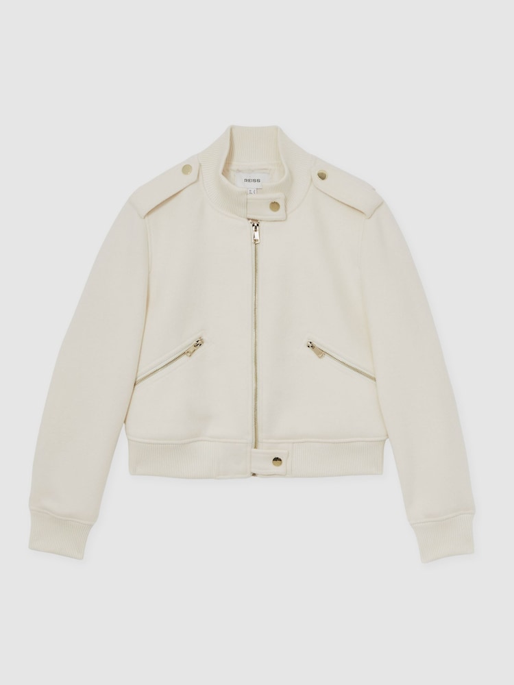 Reiss Cream Cleo Brushed Wool Epaulette Bomber Jacket - Image 2 of 6