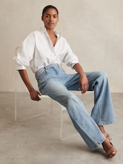 Reiss Light Blue Bonnie Petite Mid-Rise Flared Jeans - Image 1 of 7
