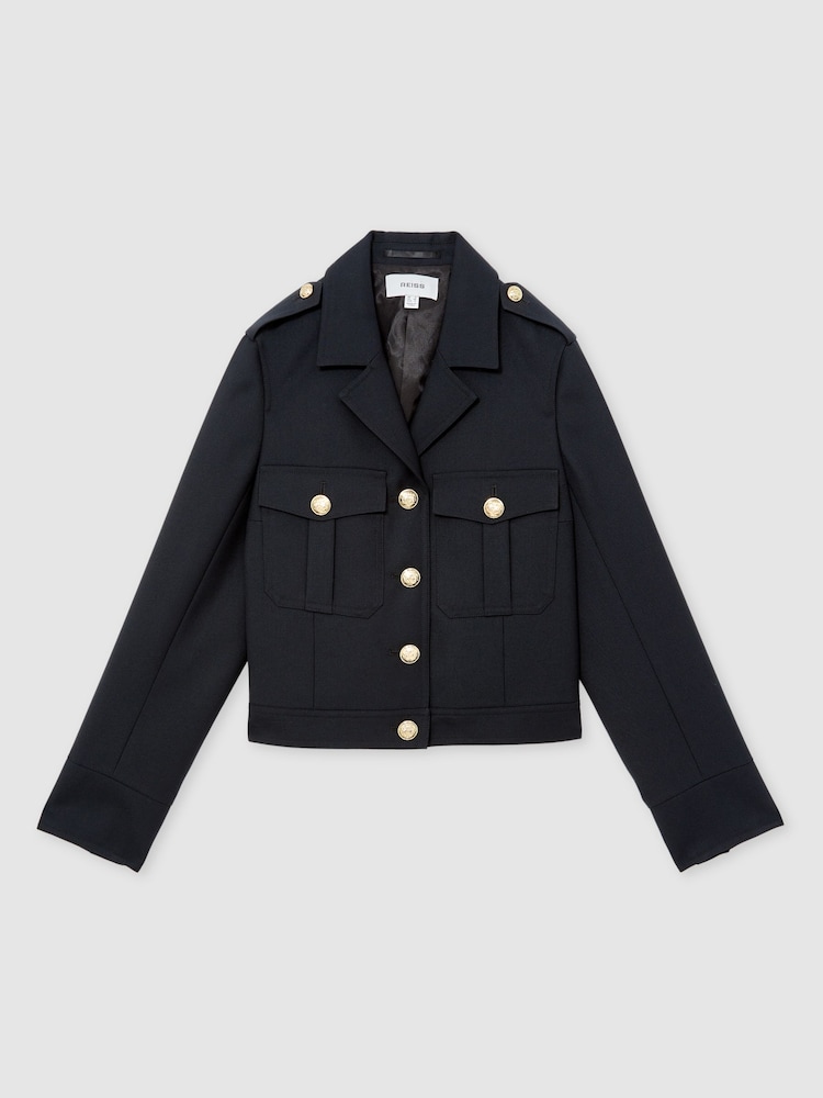 Reiss Black Jaque Wool Twin Pocket Cropped Jacket - Image 2 of 6