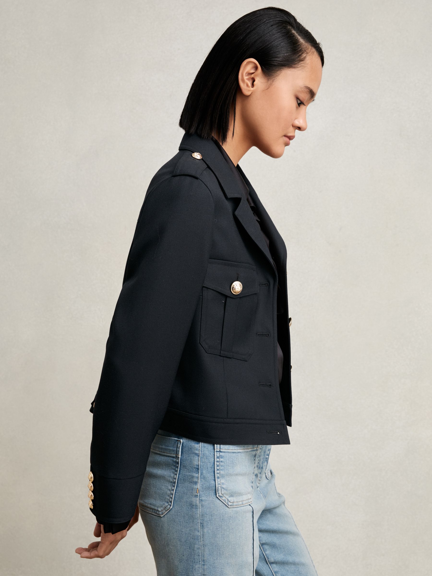 Buy Reiss Black Jaque Wool Twin-Pocket Cropped Jacket from Next USA