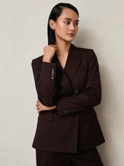 Reiss Aubergine Solene Wool-Blend Double-Breasted Suit Blazer - Image 1 of 7