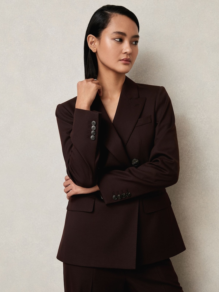 Reiss Aubergine Solene Wool-Blend Double-Breasted Suit Blazer - Image 1 of 7