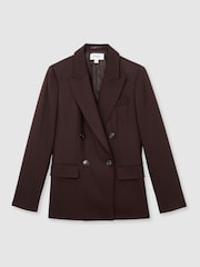Reiss Aubergine Solene Wool-Blend Double-Breasted Suit Blazer - Image 2 of 7