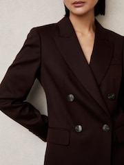 Reiss Aubergine Solene Wool-Blend Double-Breasted Suit Blazer - Image 4 of 7