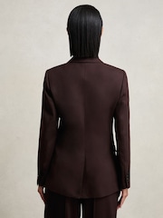 Reiss Aubergine Solene Wool-Blend Double-Breasted Suit Blazer - Image 5 of 7