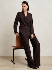 Reiss Aubergine Solene Wool-Blend Double-Breasted Suit Blazer - Image 6 of 7