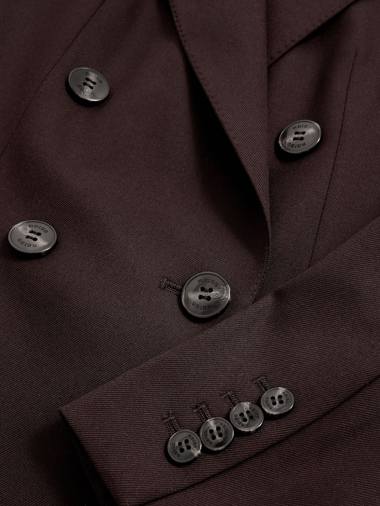 Reiss Aubergine Solene Wool-Blend Double-Breasted Suit Blazer - Image 7 of 7