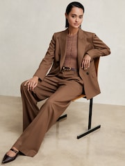 Reiss Tan Solene Wool Blend Wide Leg Suit Trousers - Image 4 of 7
