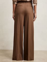 Reiss Tan Solene Wool Blend Wide Leg Suit Trousers - Image 5 of 7