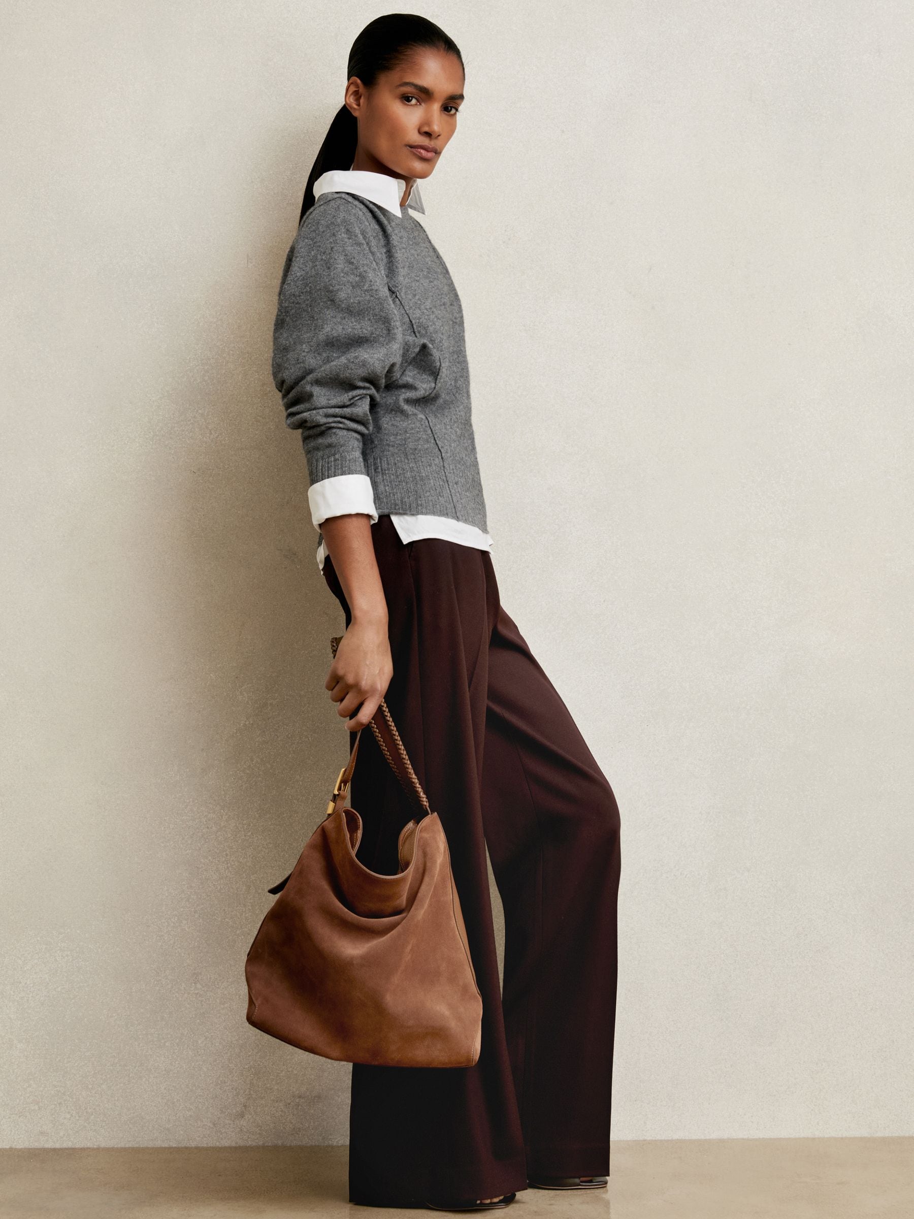 pry カシミア100%　スヌード　SLV925 Buy Reiss Charcoal Suki Wool-Blend Reverse-Seam Batwing Jumper