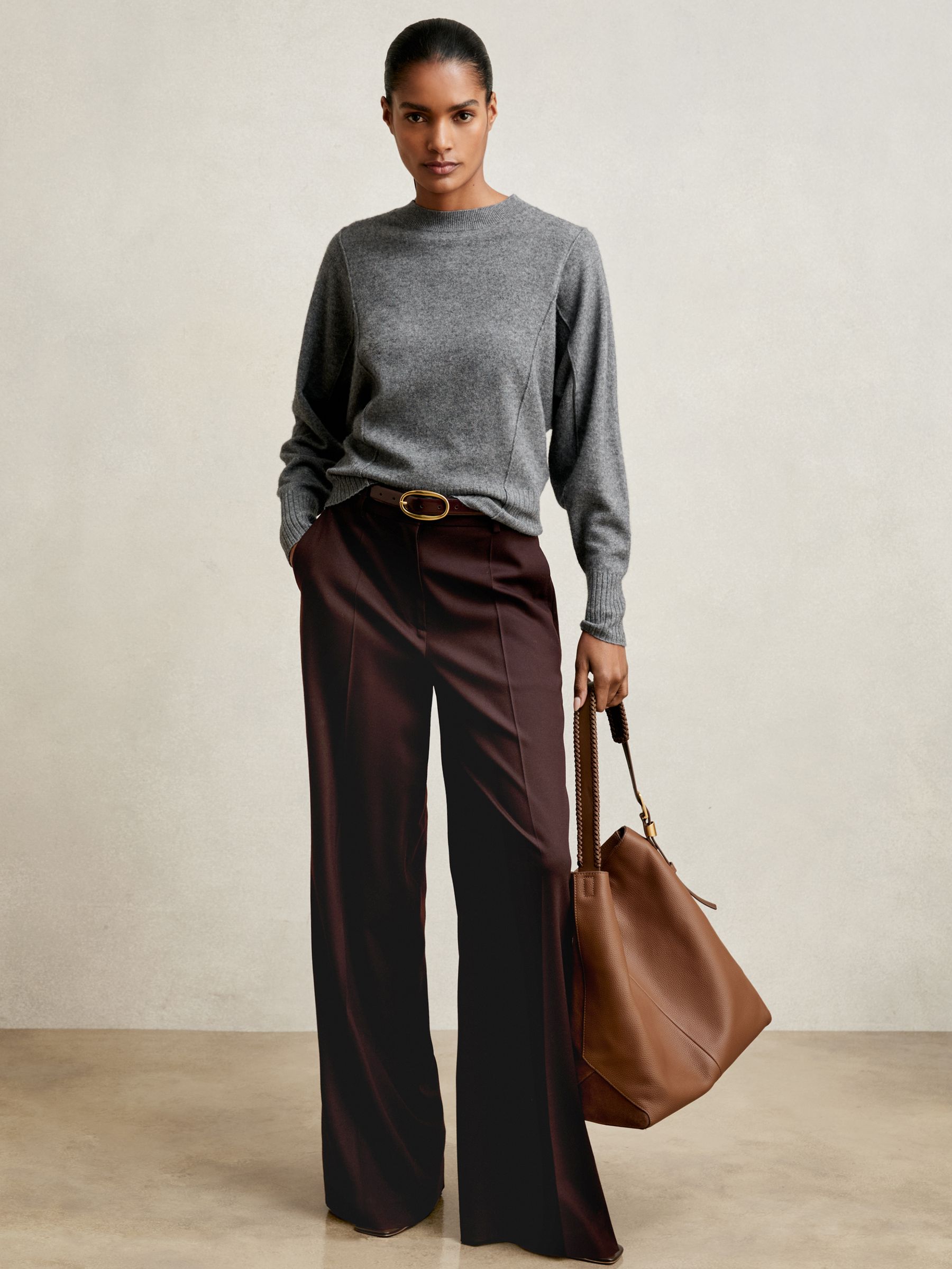 Buy Reiss Charcoal Suki Wool-Blend Reverse-Seam Batwing Jumper