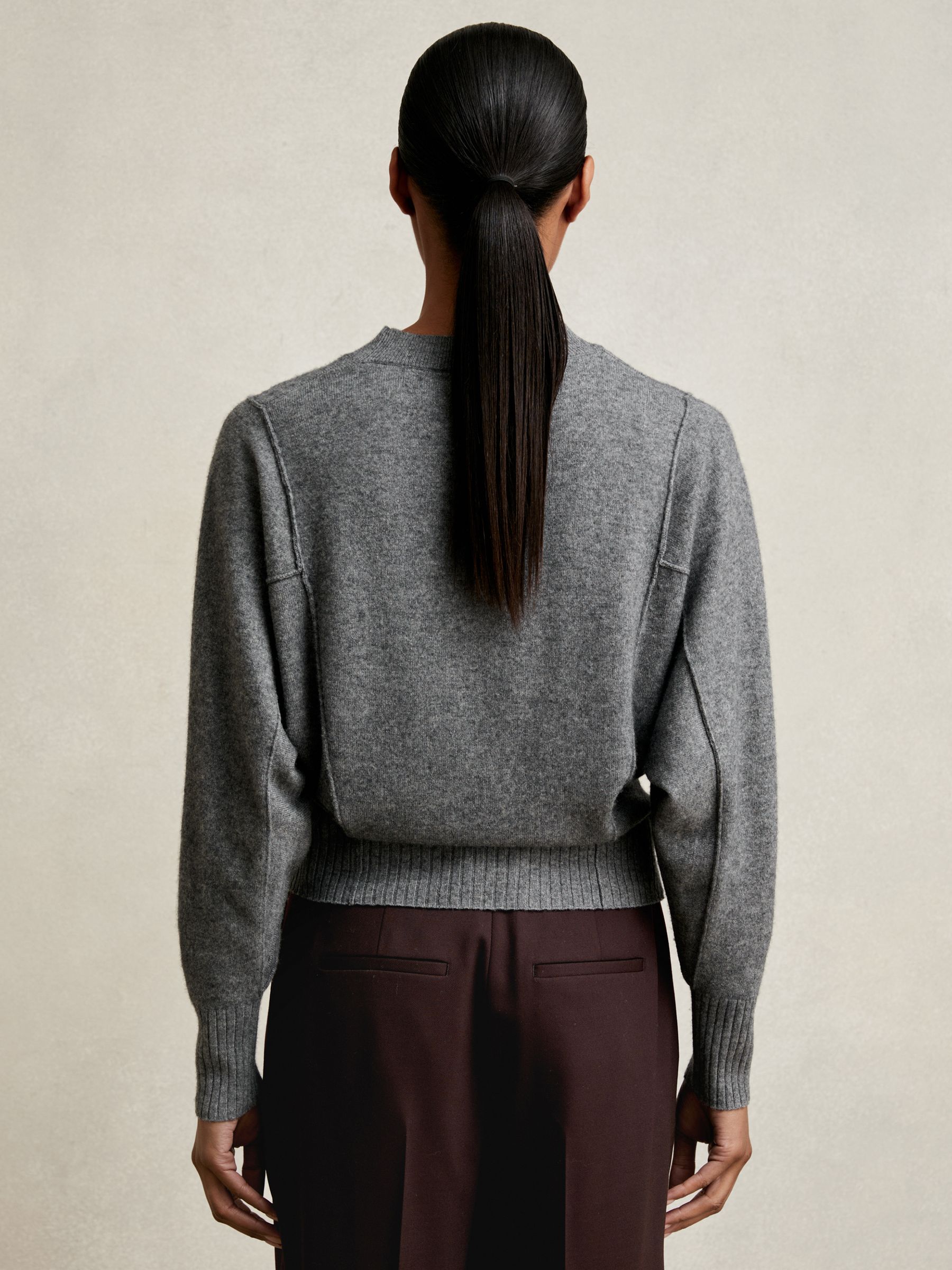 Buy Reiss Charcoal Suki Wool-Blend Reverse-Seam Batwing Jumper