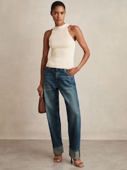 Reiss Mid Blue Belinda Straight-Leg Turn-Up Jeans - Image 1 of 7