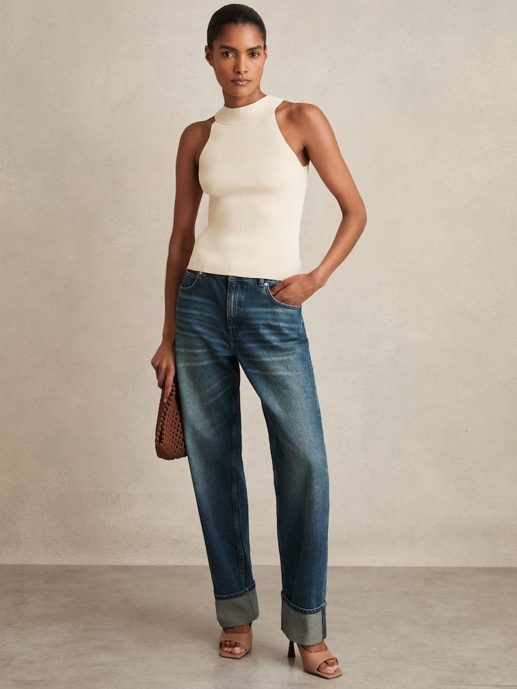 Reiss Mid Blue Belinda Straight-Leg Turn-Up Jeans - Image 1 of 7