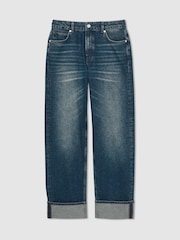 Reiss Mid Blue Belinda Straight-Leg Turn-Up Jeans - Image 2 of 7