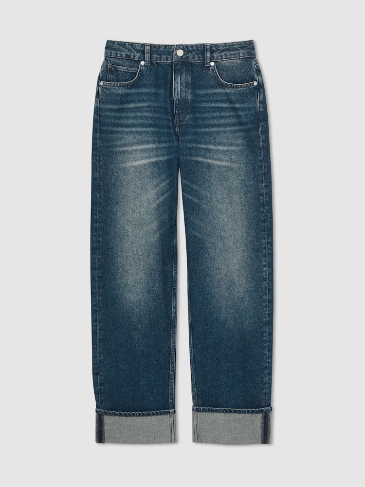 Reiss Mid Blue Belinda Straight-Leg Turn-Up Jeans - Image 2 of 7