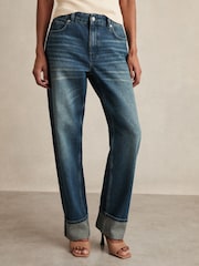 Reiss Mid Blue Belinda Straight-Leg Turn-Up Jeans - Image 5 of 7