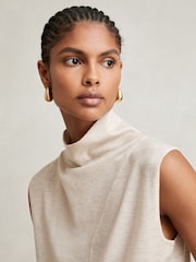 Reiss Stone Neutral Harper Wool Slouched Sleeveless Top - Image 1 of 6
