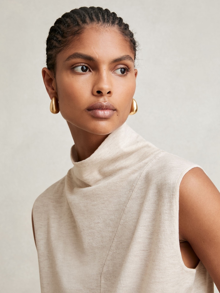 Reiss Stone Neutral Harper Wool Slouched Sleeveless Top - Image 1 of 6