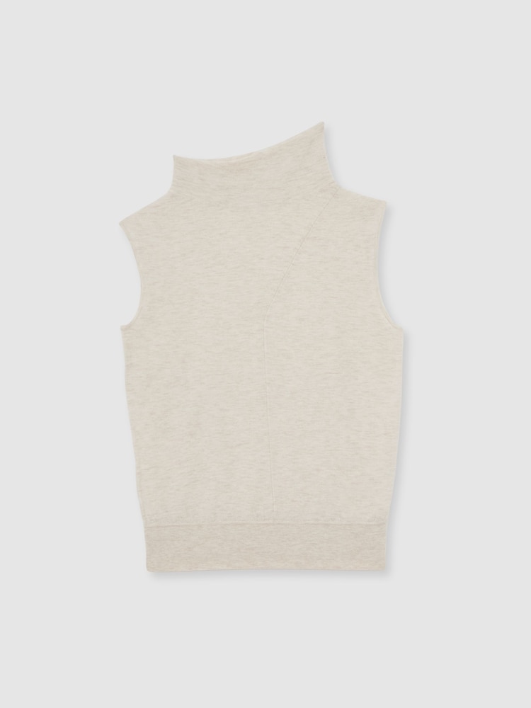 Reiss Stone Neutral Harper Wool Slouched Sleeveless Top - Image 2 of 6