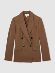 Reiss Tan Solene Wool-Blend Double-Breasted Suit Blazer - Image 2 of 6