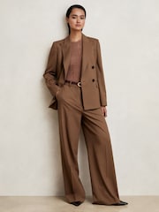 Reiss Tan Solene Wool-Blend Double-Breasted Suit Blazer - Image 4 of 6