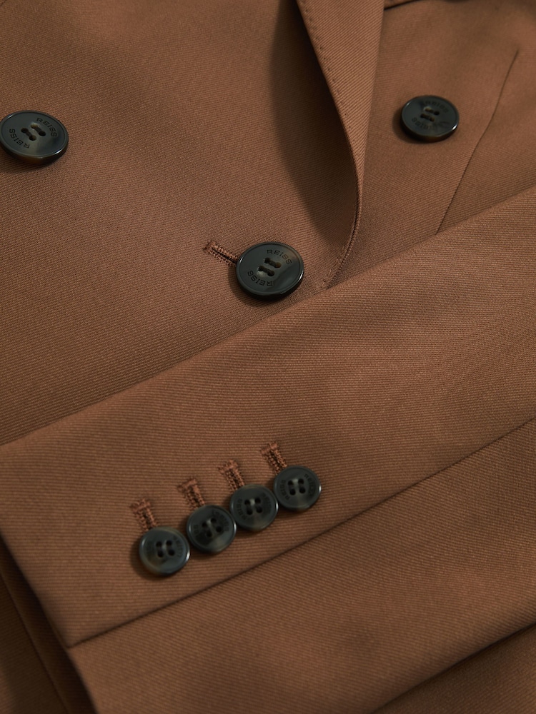Reiss Tan Solene Wool-Blend Double-Breasted Suit Blazer - Image 6 of 6