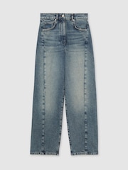 Reiss Mid Blue Molly Petite Barrel-Leg Seam Jeans - Image 2 of 8